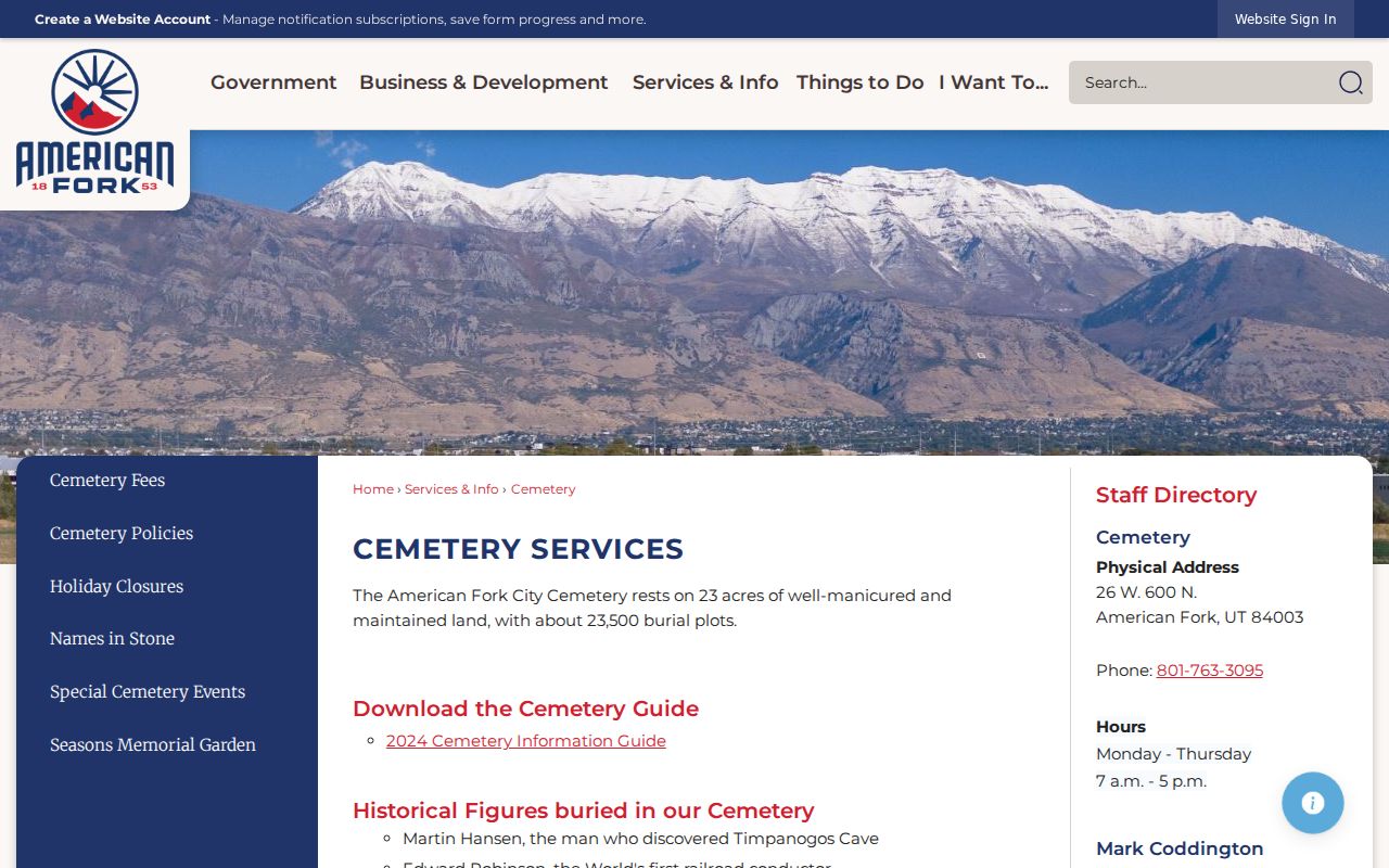 American Fork previous residents cemetery history